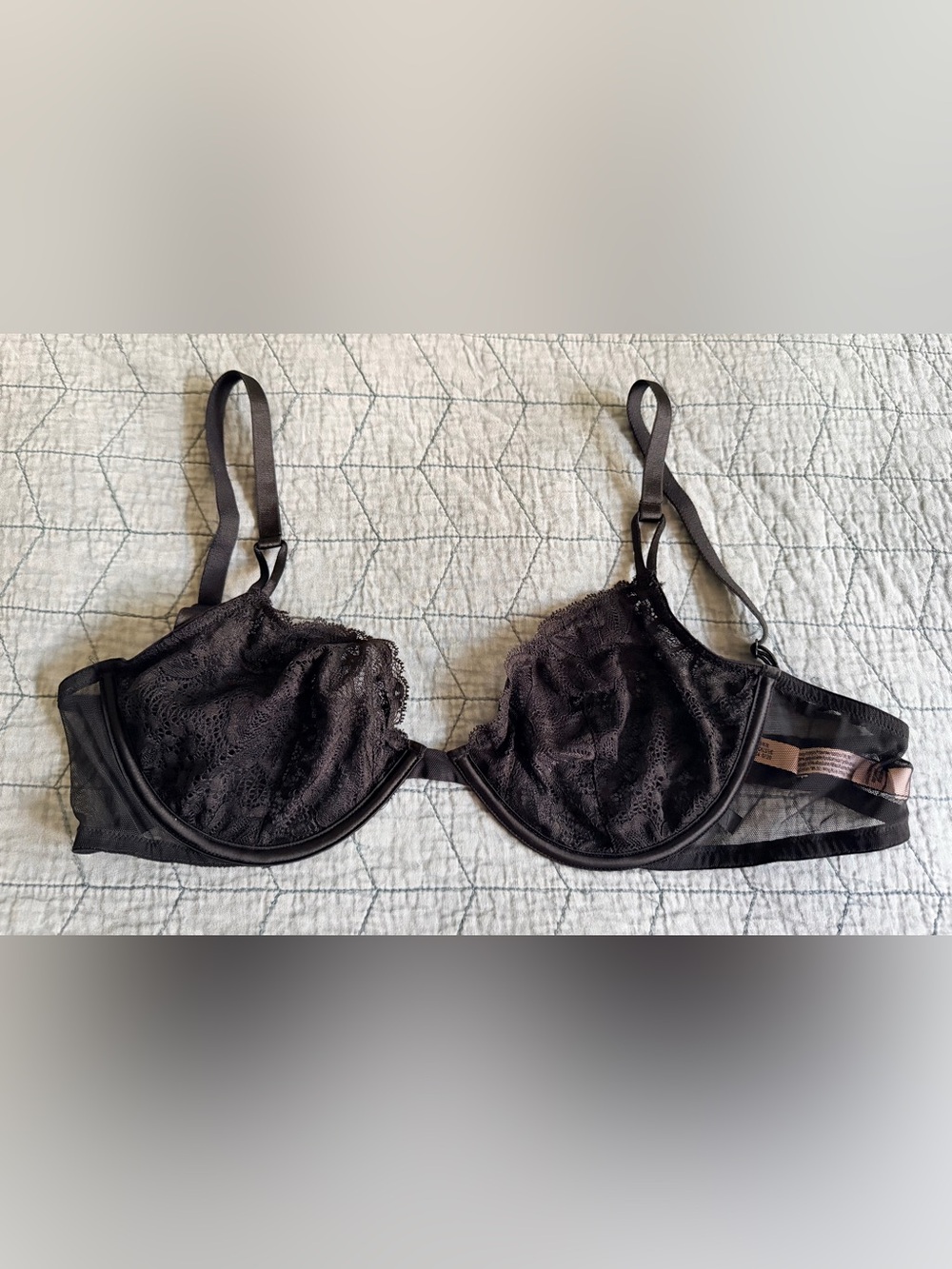 Victoria's Secret Black Lace Underwire Bra with Sheer Accents 36D